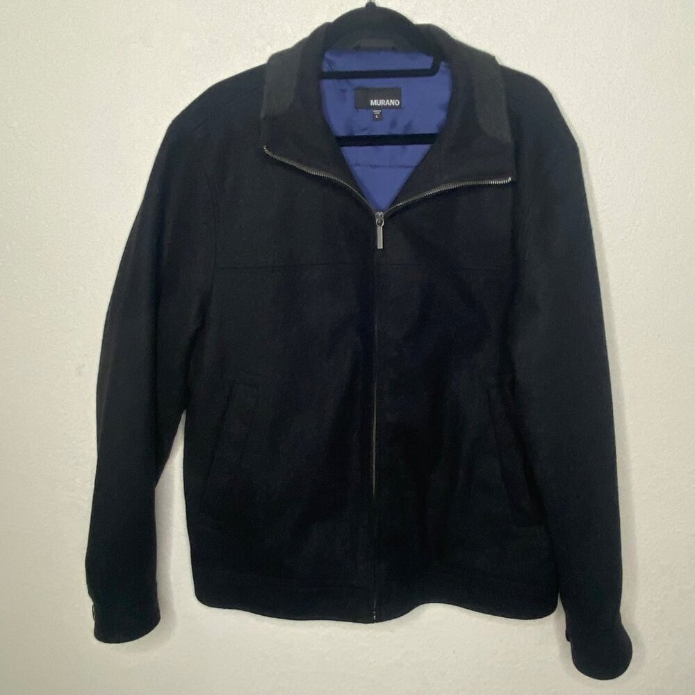 Murano Wool Blend Jacket Mens L‎ Black Full Zip Dress Coat Lined